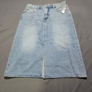 Old Navy‎ Denim Midi Skirt Womens 16 Light Wash High Rise Front Slit NEW